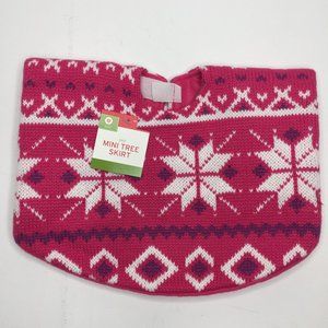 Holiday Mini Christmas Tree Skirt Pink Purple Knit 18" Sweater Snowflake